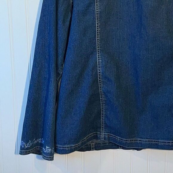 Erika Denim Jacket Womens Size Xlarge Blue Embroidered Floral Button Up Long Slv - Picture 11 of 12
